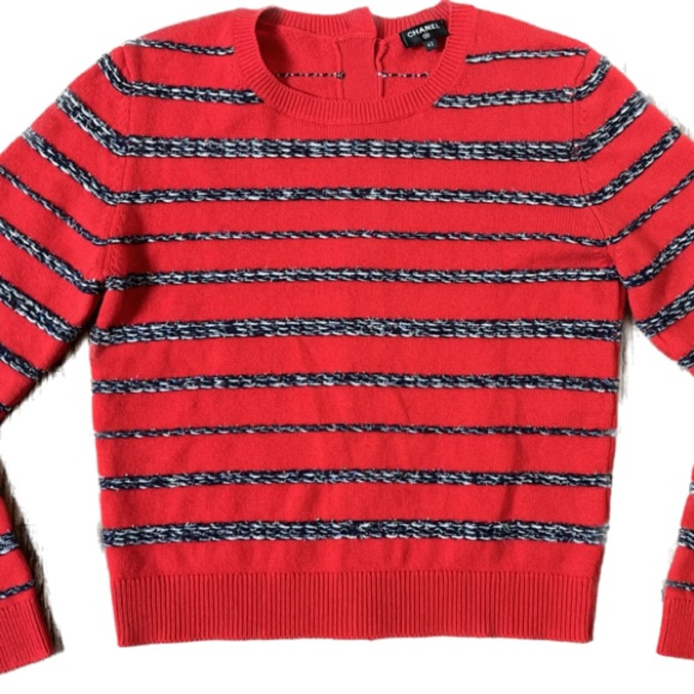 Chanel Red/ Black Striped Sweater